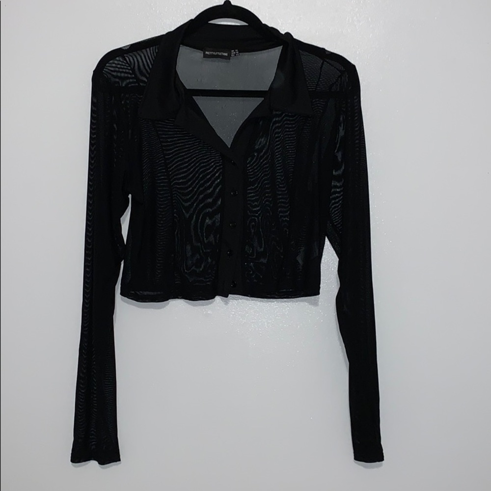 PrettyLittleThing Sheer Long Sleeve Top Size 10